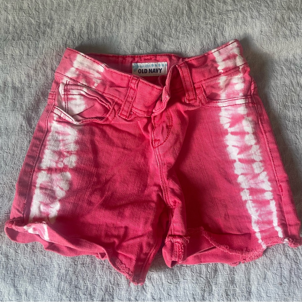 Old Navy Girls Pink and White Tie Dye Jean Shorts - Size 7